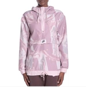 Nike Sportswear Marble-Print Half-Zip Hooded Jacket Size Med
